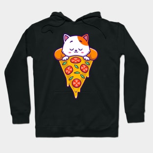 Cute Cat Sleeping On Pizza Cartoon Hoodie